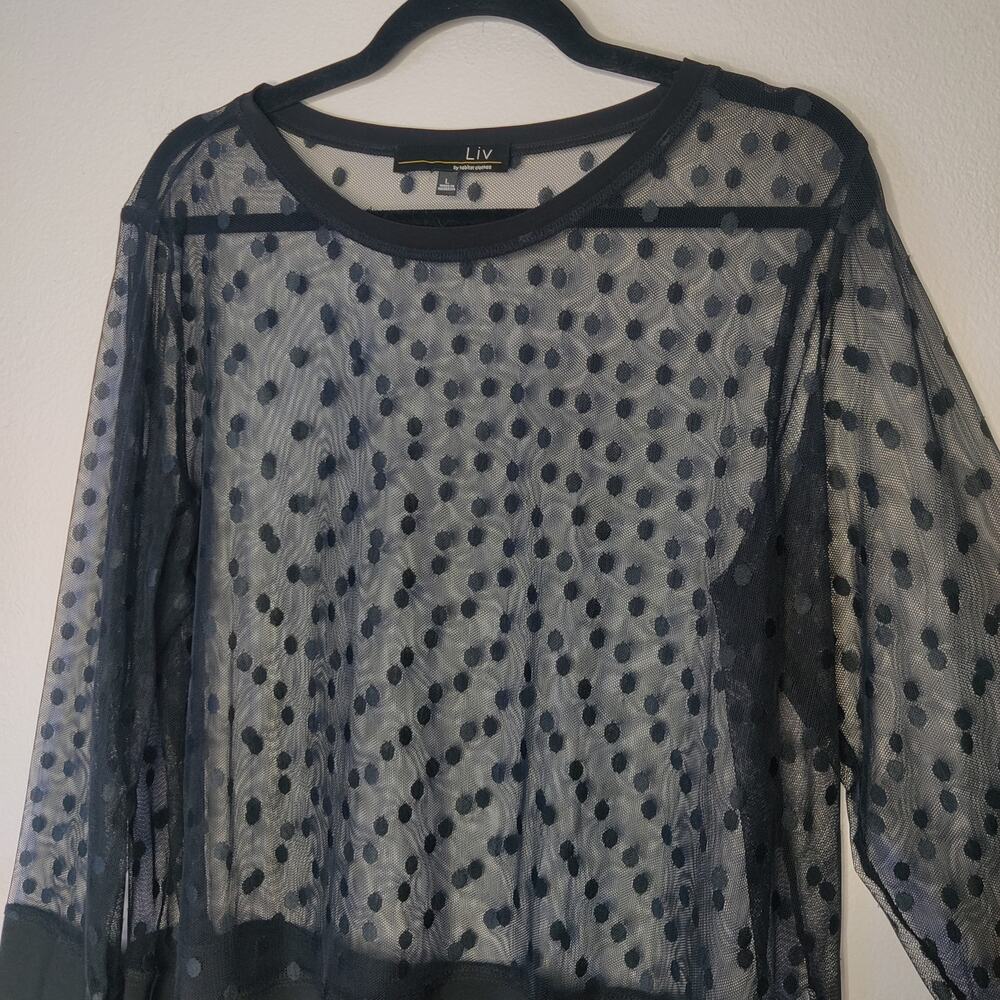 Liv by Habitat Sheer Black Polka Dot Long Sleeve Artsy Top Large Whimsigoth - Picture 3 of 10